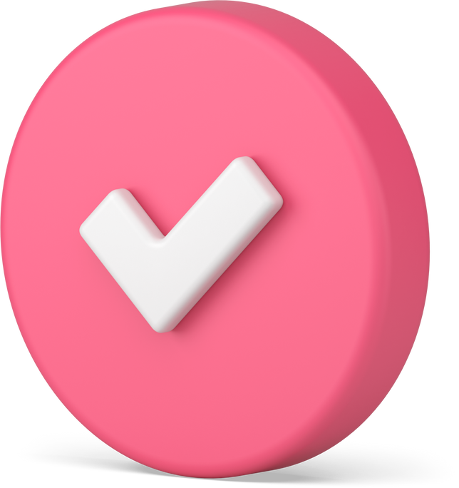 Pink circled check mark isometric button success option realistic 3d icon